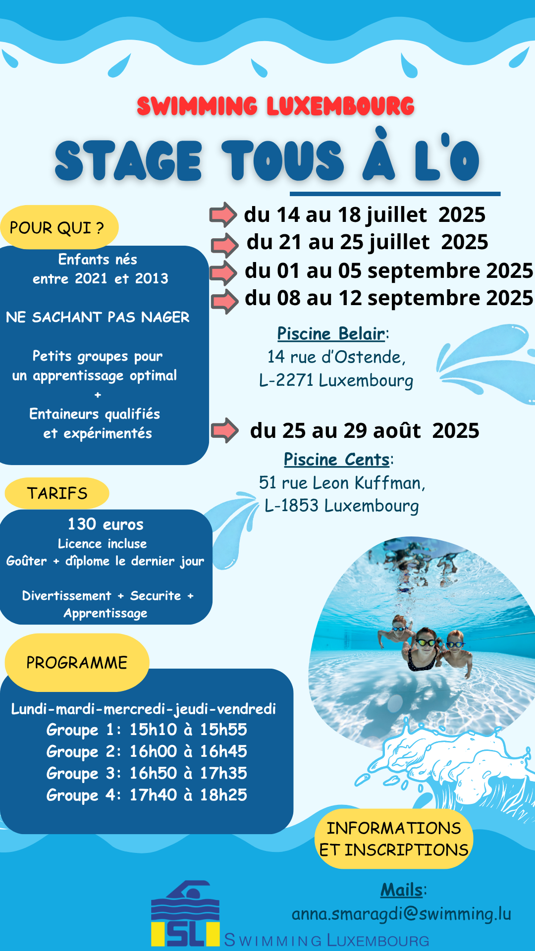 💦 Stage "Tous à l'O" – Vacances d'été ☀️